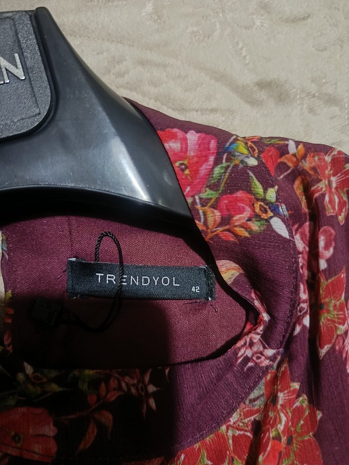 Bordo Çiçekli Uzun Kollu Bohem Tunik - Görsel 4