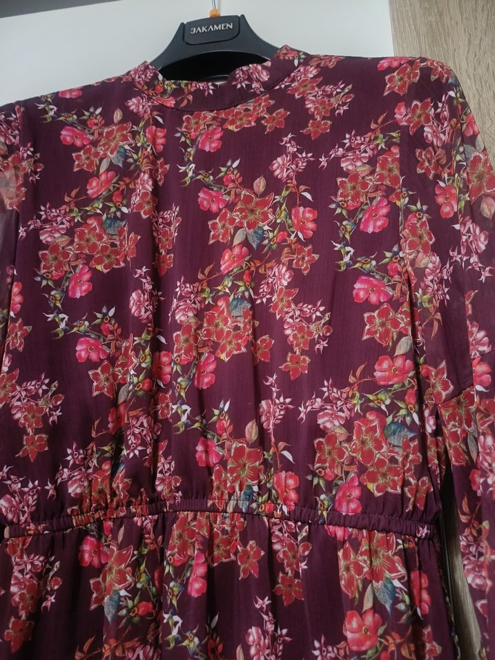 Bordo Çiçekli Uzun Kollu Bohem Tunik - Görsel 3