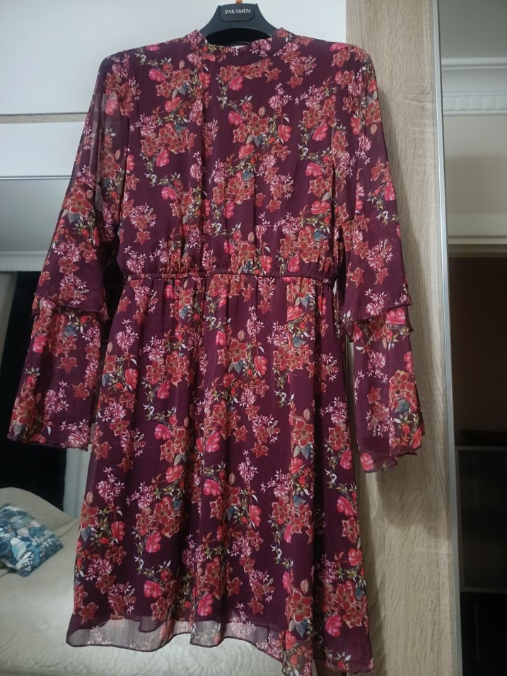 Bordo Çiçekli Uzun Kollu Bohem Tunik - Görsel 2