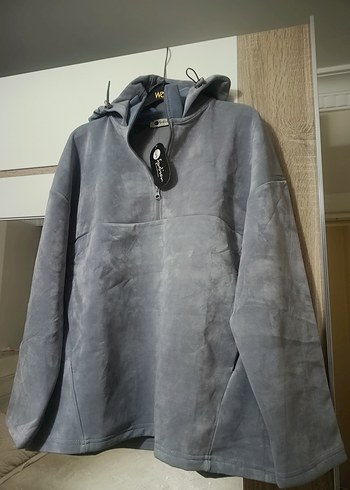 Gri Kapüşonlu Fermuarlı Kadın Sweatshirt - Görsel 2