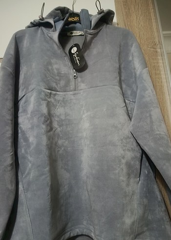 Gri Kapüşonlu Fermuarlı Kadın Sweatshirt - Görsel 4