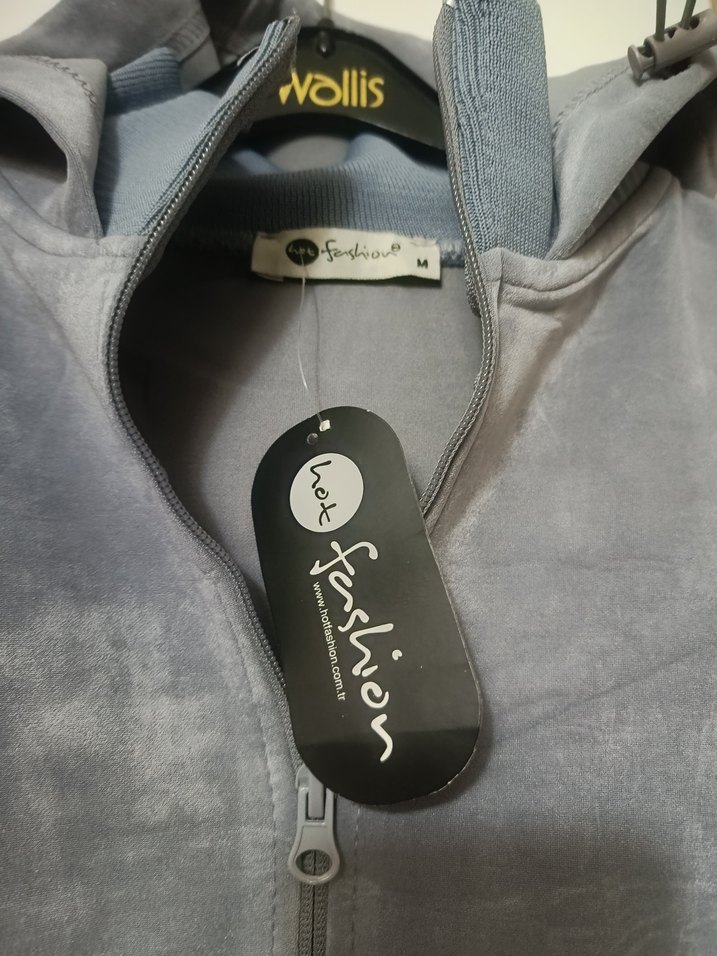 Gri Kapüşonlu Fermuarlı Kadın Sweatshirt - Görsel 3