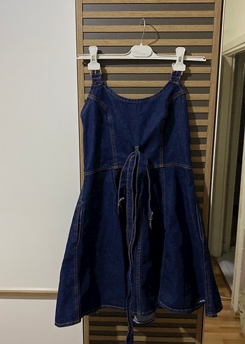 Kadın Lacivert Denim Midi Askılı Tulum - Görsel 3