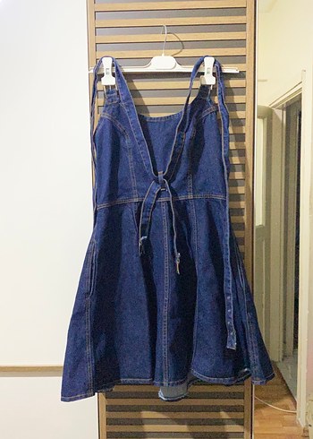 Kadın Lacivert Denim Midi Askılı Tulum - Görsel 5