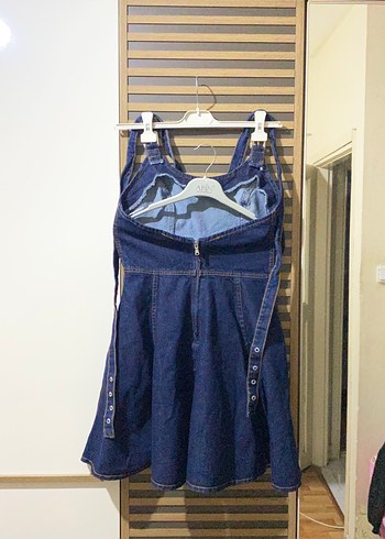 Kadın Lacivert Denim Midi Askılı Tulum - Görsel 7