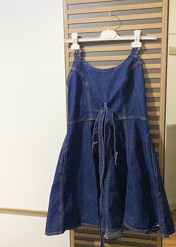 Kadın Lacivert Denim Midi Askılı Tulum - Görsel 4