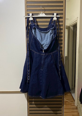 Kadın Lacivert Denim Midi Askılı Tulum - Görsel 6