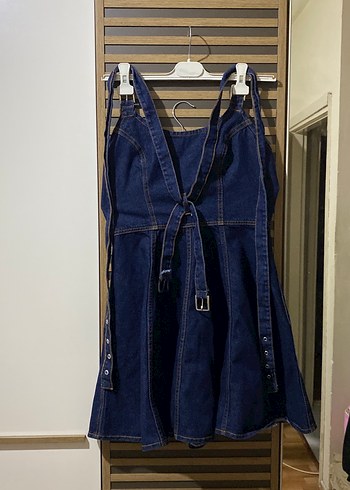 Kadın Lacivert Denim Midi Askılı Tulum - Görsel 8