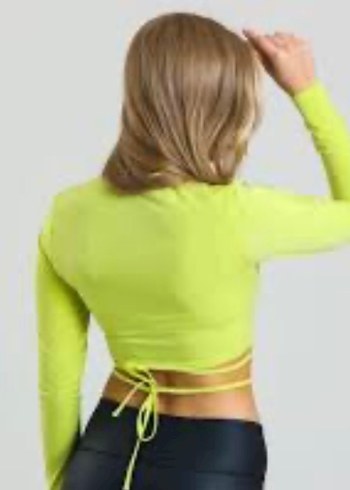 Sarı Crop Uzun Kollu Kadın Bluz - Görsel 2