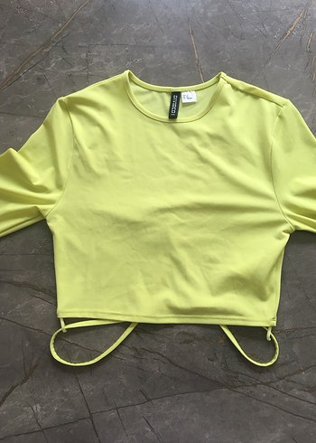 Sarı Crop Uzun Kollu Kadın Bluz - Görsel 3