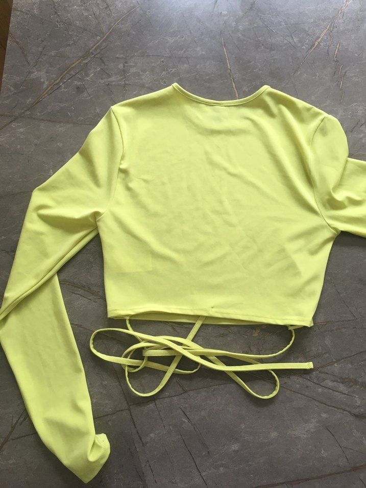 Sarı Crop Uzun Kollu Kadın Bluz - Görsel 5