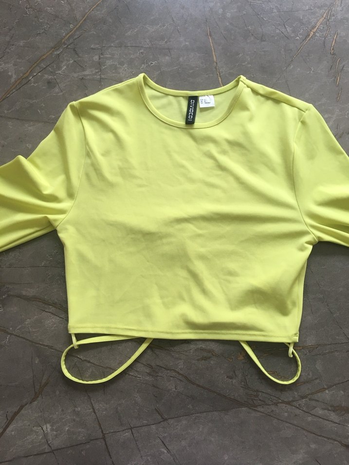 Sarı Crop Uzun Kollu Kadın Bluz - Görsel 3