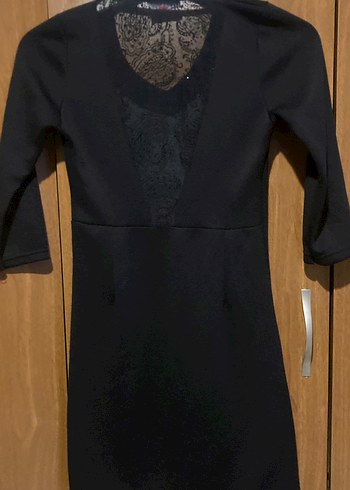 Dantel Detaylı Siyah V Yaka elbise - Görsel 2