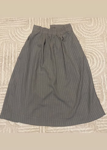 Düğmeli Midi Keten Etek - Görsel 2