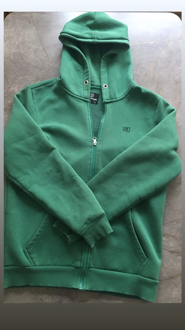 Kadın Yeşil Kapüşonlu Fermuarlı Sweatshirt - Görsel 3