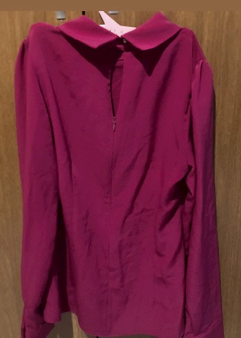 Düğmeli Yüksek Yakalı Pembe Kadın Gömlek - Görsel 2