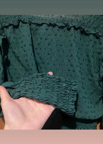 Yeşil V Yaka Fırfırlı Kadın Bluz - Görsel 5