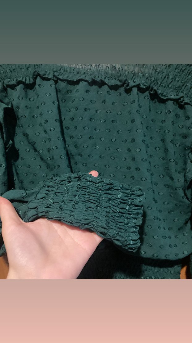 Yeşil V Yaka Fırfırlı Kadın Bluz - Görsel 5