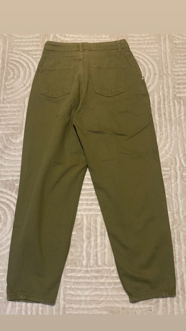 Kadın Haki Keten Rahat Kesim Pantolon - Görsel 2