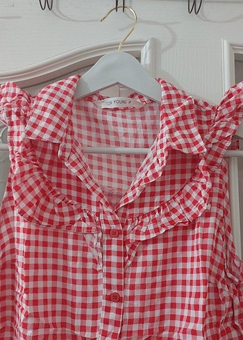 Kırmızı Kareli Düğmeli Kolsuz Gömlek - Görsel 2