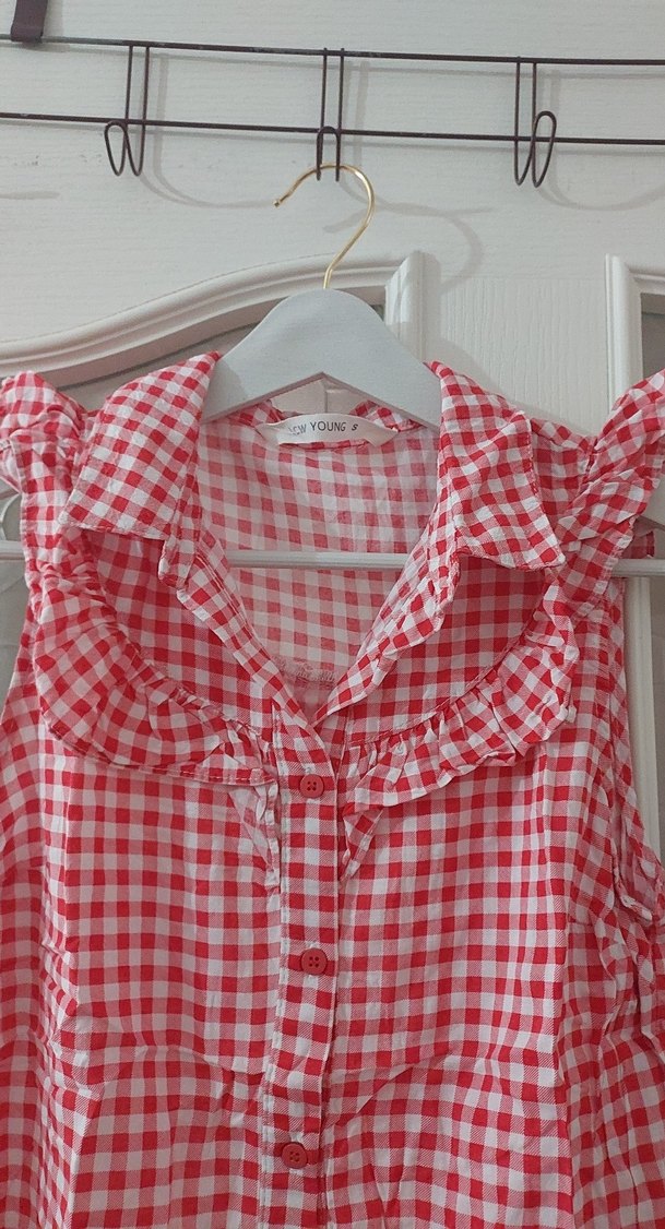Kırmızı Kareli Düğmeli Kolsuz Gömlek - Görsel 2