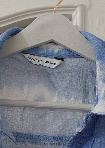 Mavi Batik Desenli Kolsuz Mini Gömlek - Görsel 2