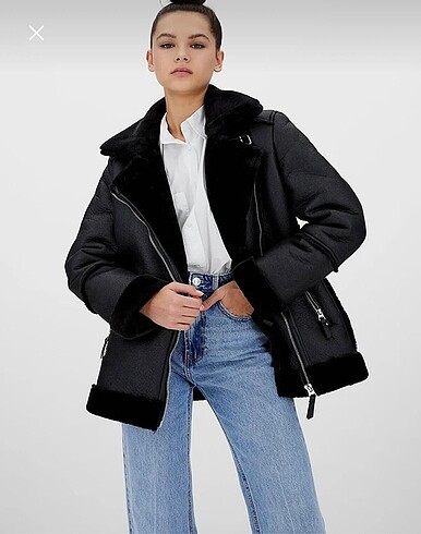 Stradivarius içi Suni Kürklü Suni Deri Biker Ceket