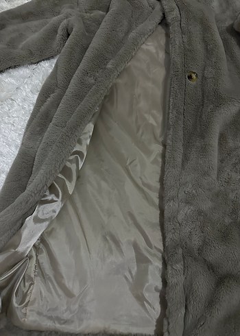 Bej Peluş Detaylı Kadın Midi Kaban - Görsel 6