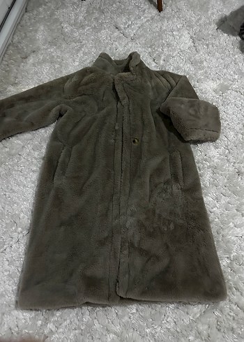 Bej Peluş Detaylı Kadın Midi Kaban - Görsel 2