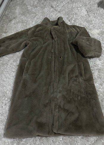 Bej Peluş Detaylı Kadın Midi Kaban - Görsel 3