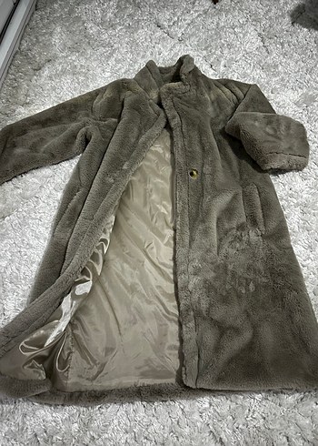 Bej Peluş Detaylı Kadın Midi Kaban - Görsel 8