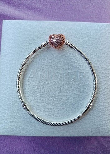 Pandora taşlı kalp klips bileklik