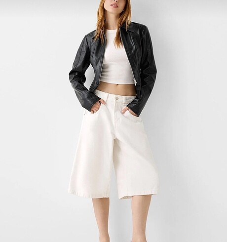 bershka siyah suni deri ceket