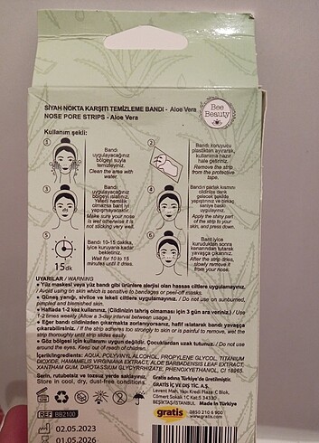 Diğer Bee Beauty Aloe Vera Siyah Nokta Bandi 6'lı 