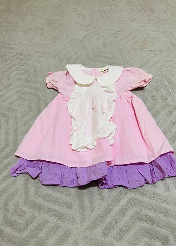 Pembe ve Mor Kız Çocuk Elbisesi, Kısa Kollu, Fırfırlı