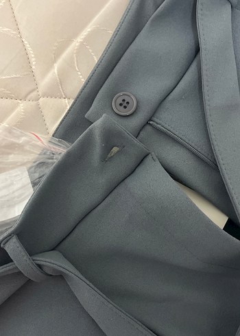 Gri Beli Kemerli Rahat Kumaş Kadın Pantolon - Görsel 5