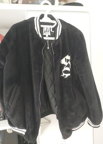 Siyah Kadın Peluş Ceket Baskılı - Görsel 4