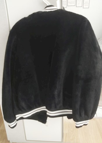 Siyah Kadın Peluş Ceket Baskılı - Görsel 6
