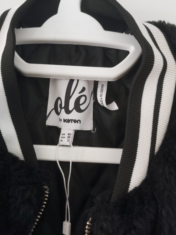 Siyah Kadın Peluş Ceket Baskılı - Görsel 5