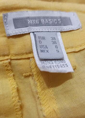 38 Beden mango 38 beden sarı keten pantolon, tüm bel çevresi ölçüsü 88 cm