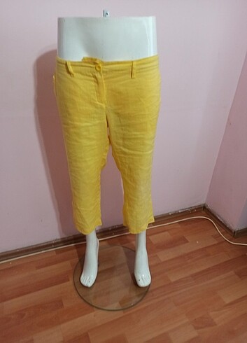 mango 38 beden sarı keten pantolon, tüm bel çevresi ölçüsü 88 cm
