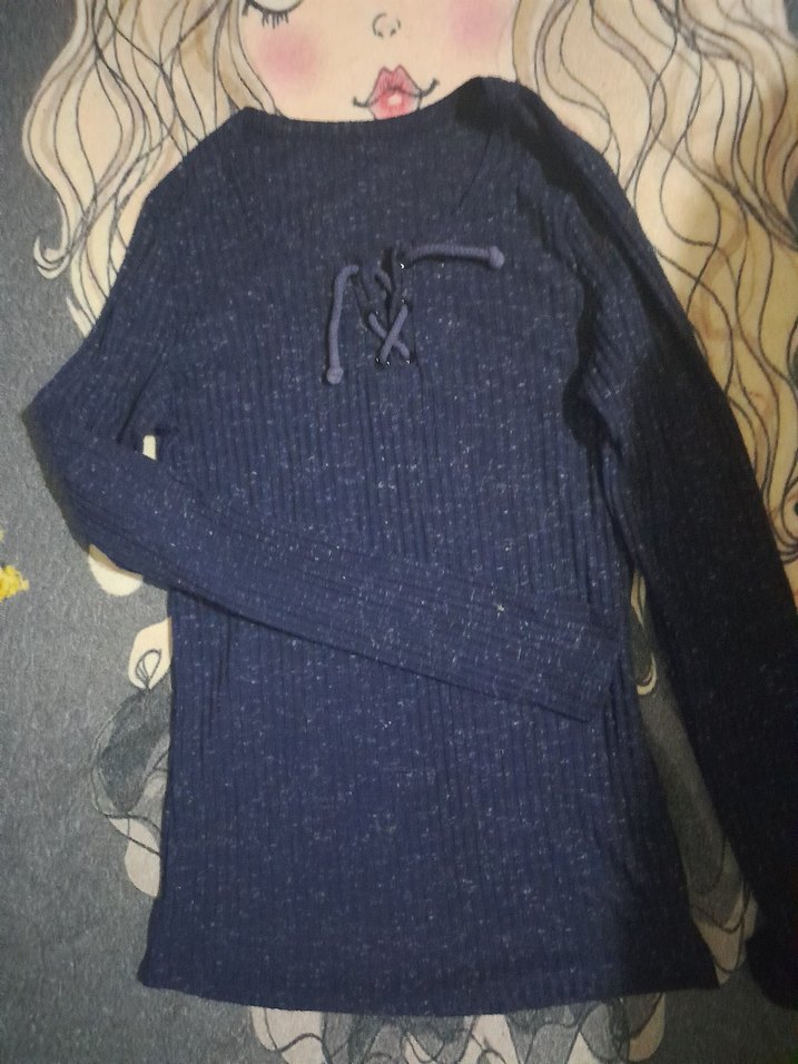 Lacivert V Yakalı Triko Kadın Kazak - Görsel 3