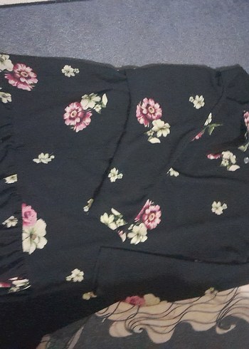 Uzun Kollu Siyah Çiçekli Hamile Tunik - Görsel 6