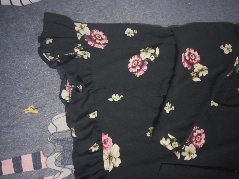 Uzun Kollu Siyah Çiçekli Hamile Tunik - Görsel 5