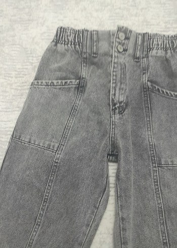 Gri Bol Kesim Midi Kot Pantolon - Görsel 2