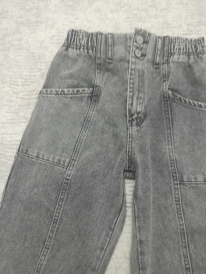 Gri Bol Kesim Midi Kot Pantolon - Görsel 2