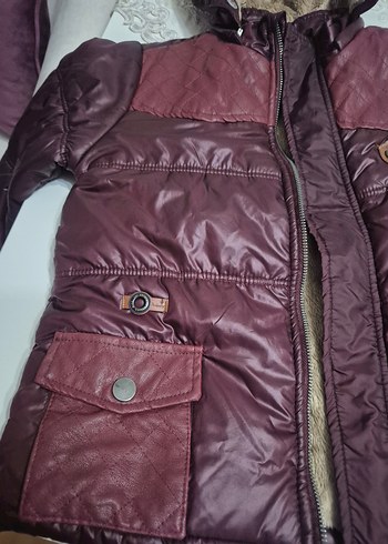 Bordo Kapüşonlu Düğmeli  kaban - Görsel 2