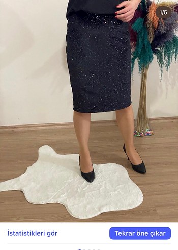 l Beden Kadın Siyah Uzun Simli Kadife Etek