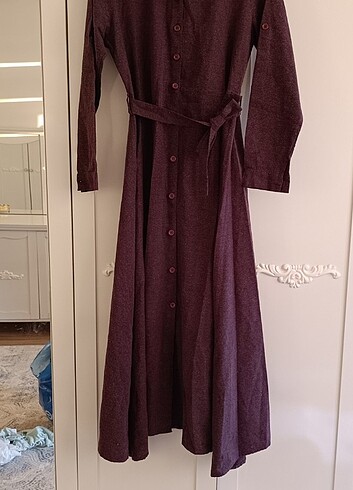 l Beden bordo Renk Önü düğmeli uzun elbise