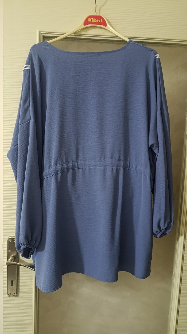 Uzun Bel Detaylı Kadın Mavi ikili Takım - Görsel 5